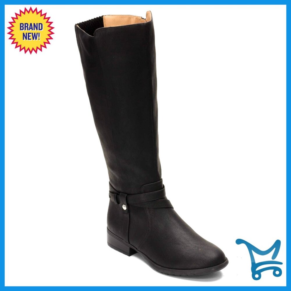 Knee High Riding Boots Wide Calf Stretch Back Panel Block Heel